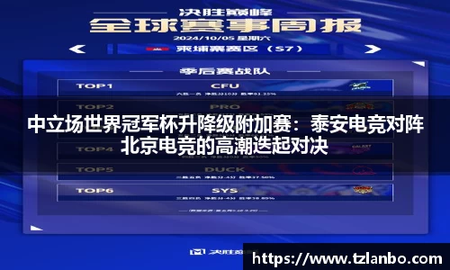 中立场世界冠军杯升降级附加赛：泰安电竞对阵北京电竞的高潮迭起对决